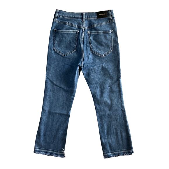 Express Cropped Flare High Rise Distressed Jeans Women’s Size 8 Blue Denim - Picture 3 of 8